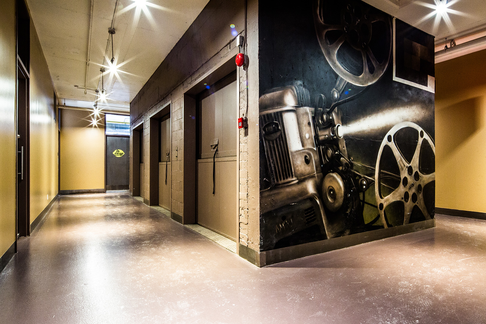 Floor of carré de gaspé with mural